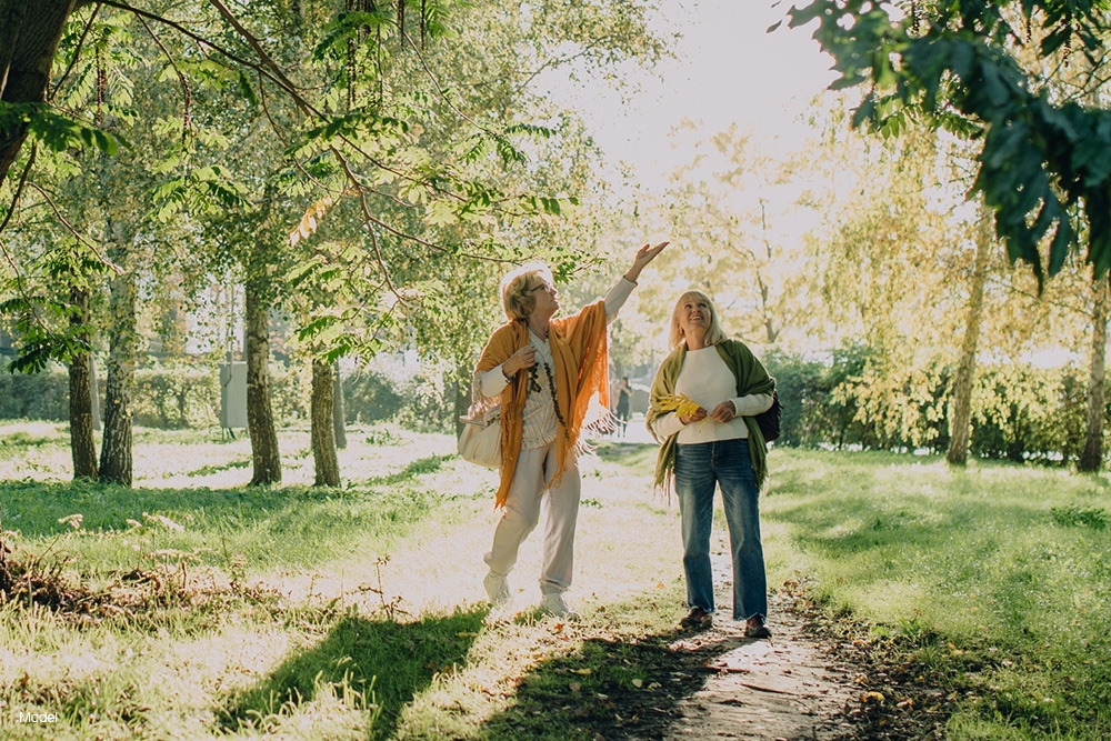 Two women walking outdoors